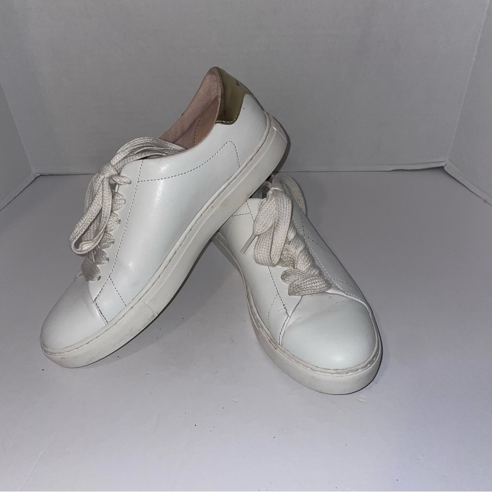 Kate Spade Angelise White‎ Gold Leather Silhouette Sneakers Tennis Shoes Sz 8.5B - Picture 2 of 6